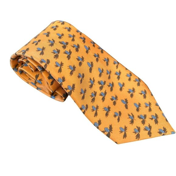 J. McLaughlin Men's Orange Pinecone Print Silk Tie 3 1/2 Width Preppy Work - Picture 3 of 4